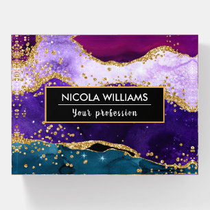 Purple and Blue Glitter Peacock Agate Paperweight