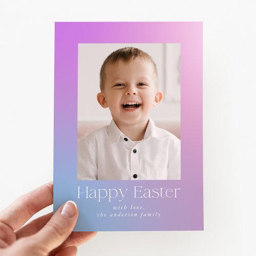 Purple and Blue Gradient Easter Photo Holiday Card