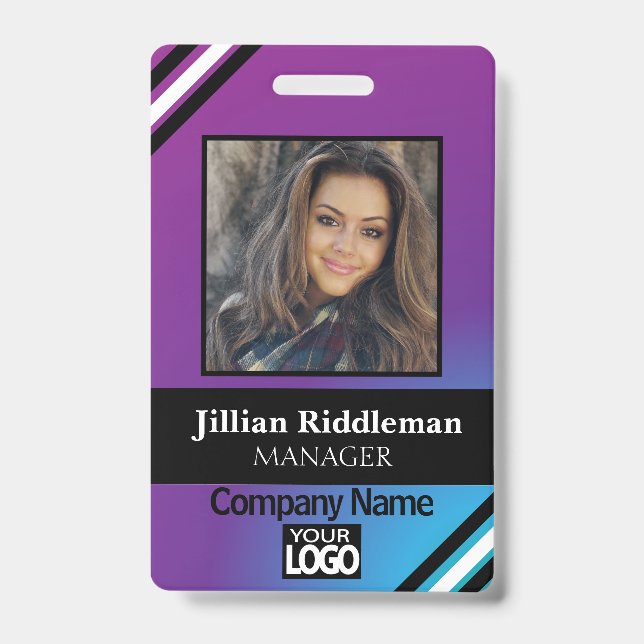 Purple and Blue Gradient Photo and Logo Badge (Front)
