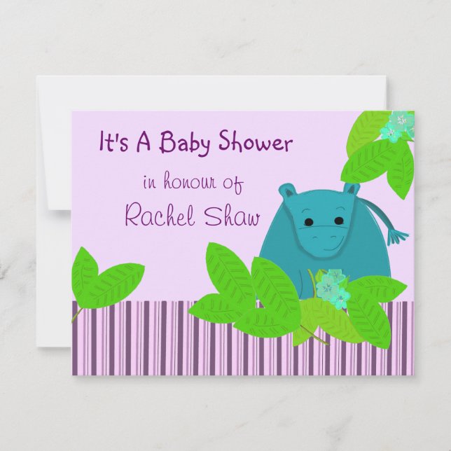 Purple and Blue Hippo Baby Shower Invitation (Front)