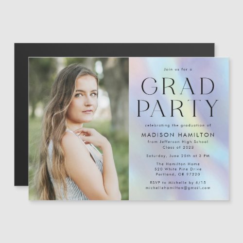 Purple and Blue Holographic Graduation Party Magnetic Invitation