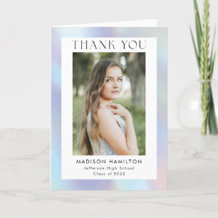 Purple and Blue Holographic Photo Graduation Letterpress Thank You Card