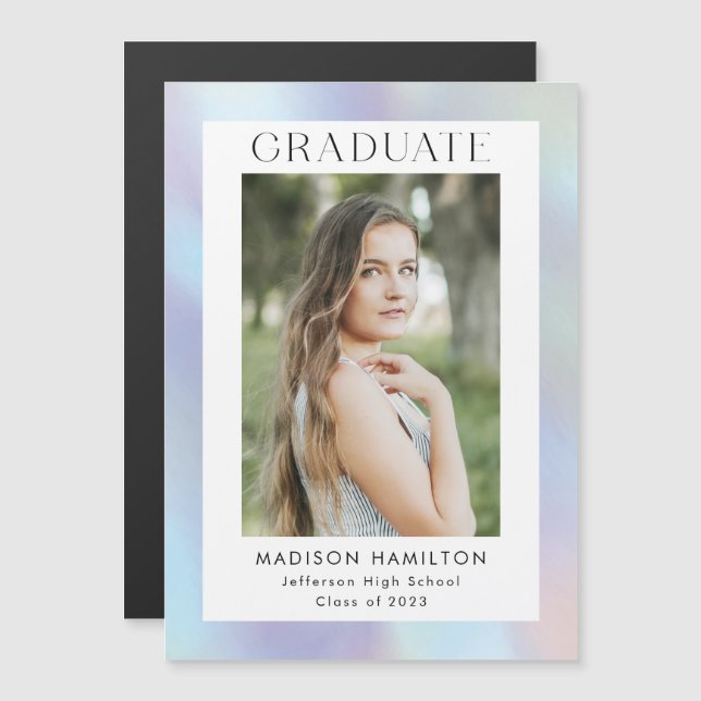 Purple and Blue Holographic Photo Graduation Magnetic Invitation (Front/Back)