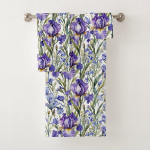 Purple and Blue Iris Bath Towel Set