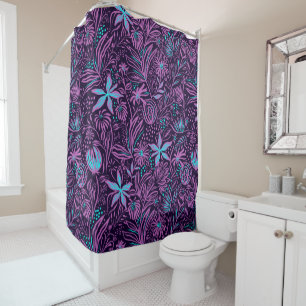 Purple and Blue Island Floral Shower Curtain