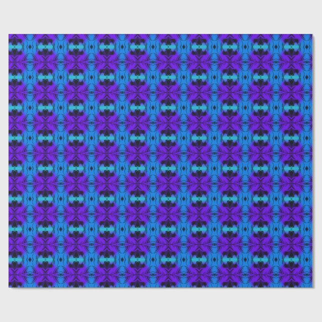 Purple and blue Kaleidoscope Fractal Pattern Wrapping Paper (Flat)