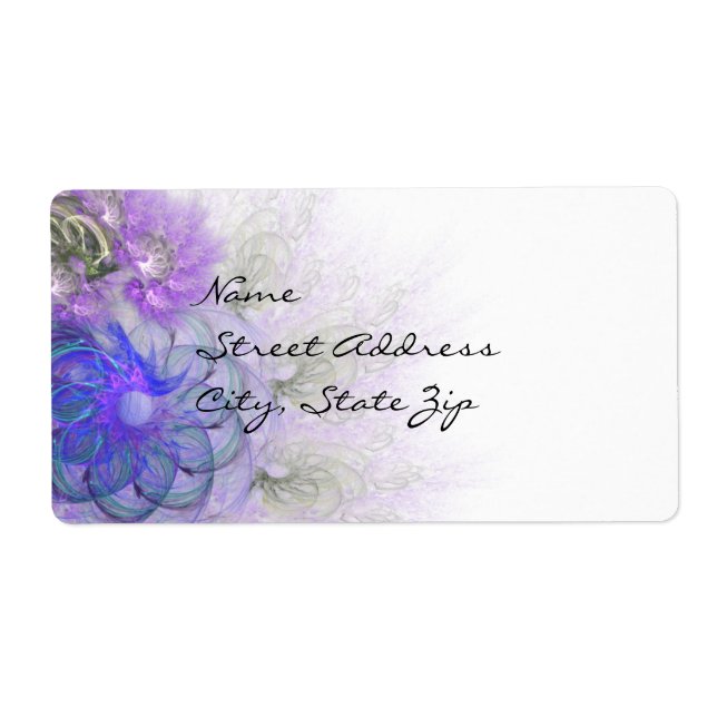 Purple and Blue Lacy Abstract Flower Design Label (Front)