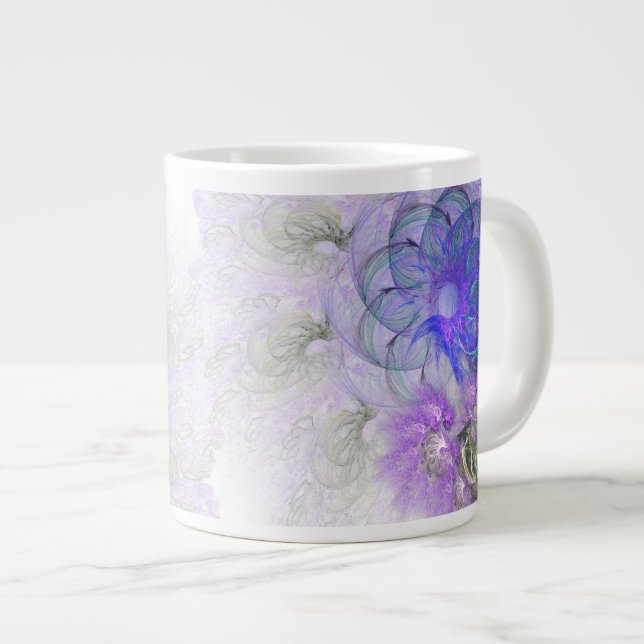 Purple and Blue Lacy Abstract Flower Design Large Coffee Mug (Front Right)