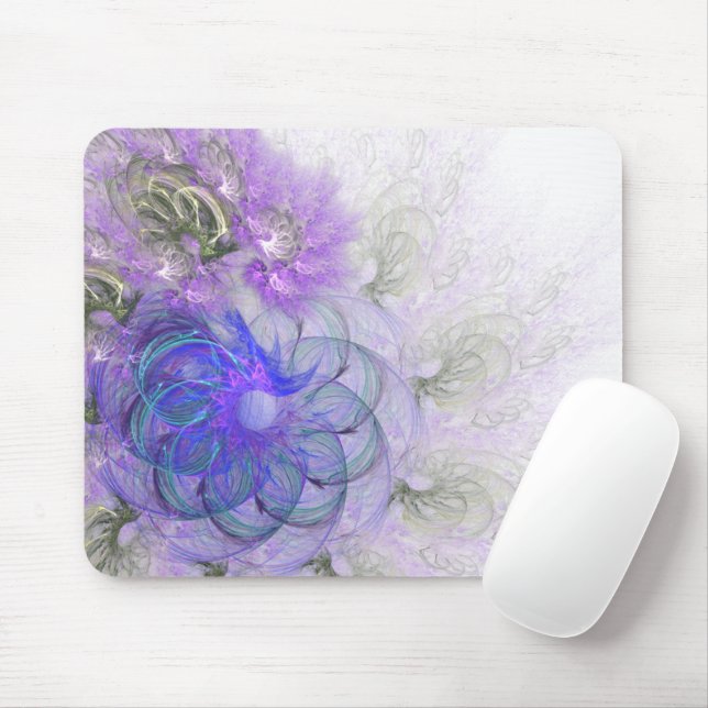 Purple and Blue Lacy Abstract Flower Design Mouse Pad (With Mouse)