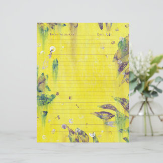 Purple and Blue Leaves on Yellow, Lined Stationery