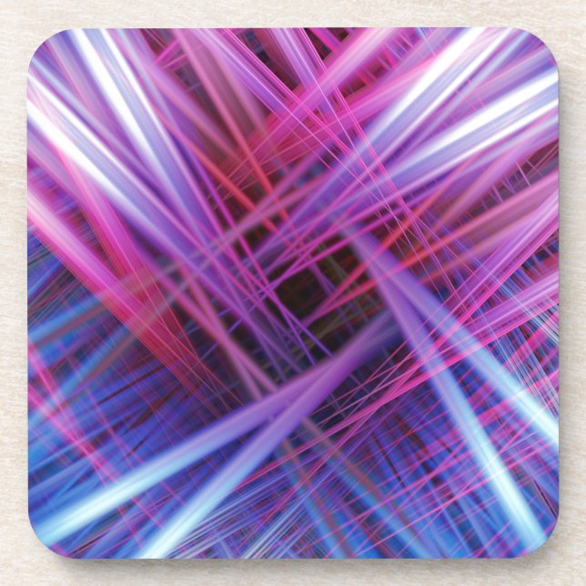 Purple and blue light beams pattern coaster (Front)