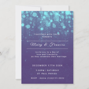 Purple and Blue Lights and Glitter Wedding Invitation