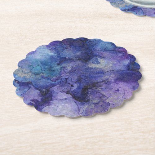 Purple and Blue Liquid Watercolor Marbled Paint Paper Coaster