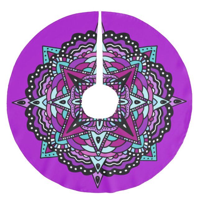 Purple and Blue Mandala Abstract Christmas Brushed Polyester Tree Skirt (Front)