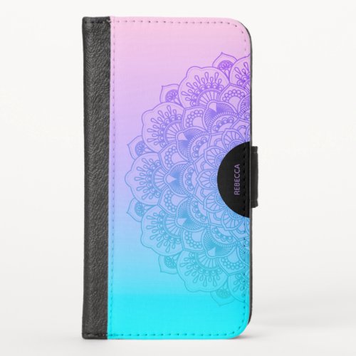 Purple and blue mandala on ombre iPhone XS wallet case