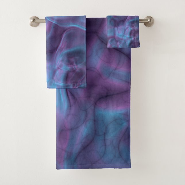 purple and blue Marble abstract Bath Towel Set (Insitu)