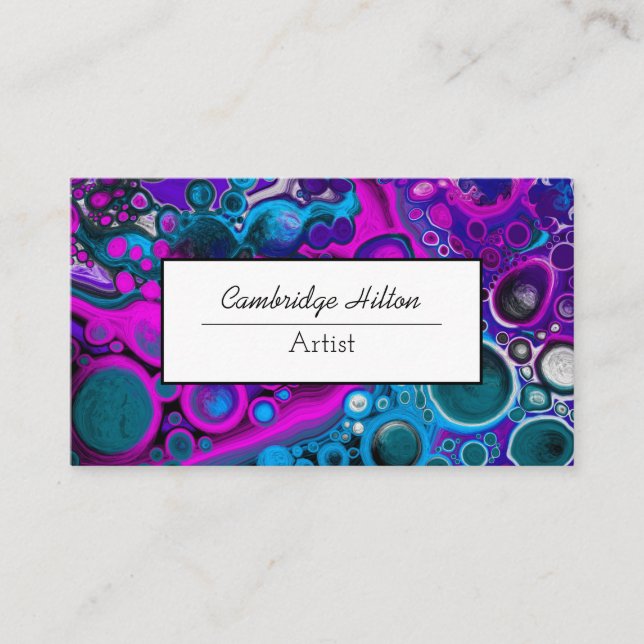 Purple and Blue Marble Abstract Fluid Art    Business Card (Front)