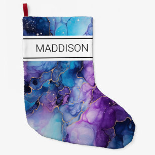 Purple And Blue Marble Pattern  Large Christmas Stocking
