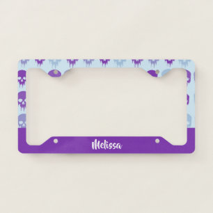 Purple and blue melting skulls pattern license plate frame