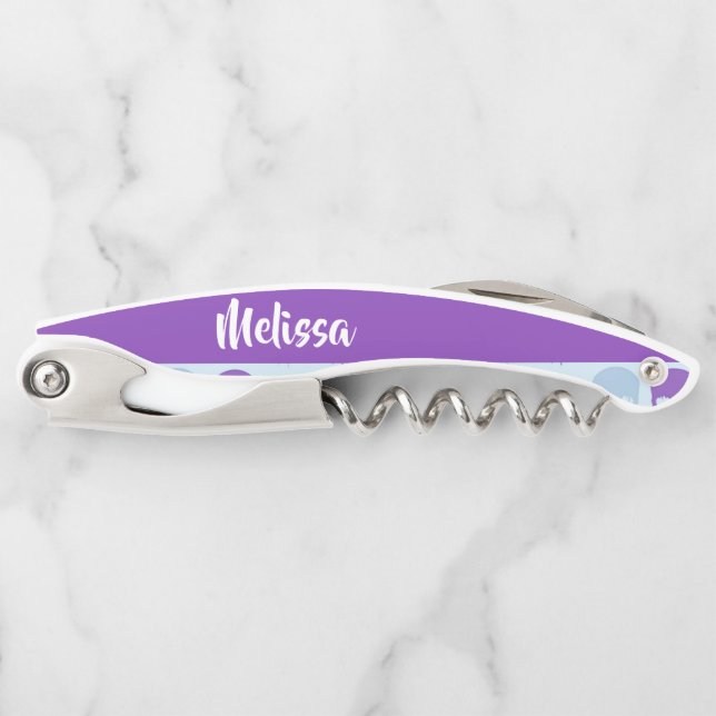 Purple and blue melting skulls pattern waiter's corkscrew (Front)
