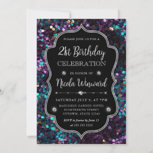 Purple and Blue Mermaid Sequins Frame Birthday Invitation