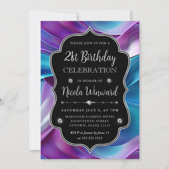 Purple and Blue Mermaid Silk Frame Birthday Invitation (Front)