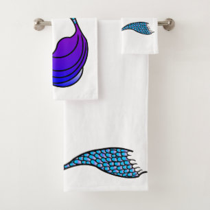 Purple and blue mermaid tail on bath towel set