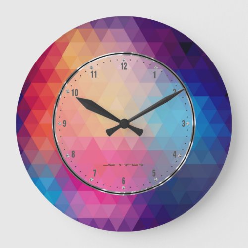 Purple And Blue Modern Geometric Pattern Large Clock