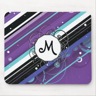 Purple and Blue Modern-Retro Stripes with Monogram Mouse Pad