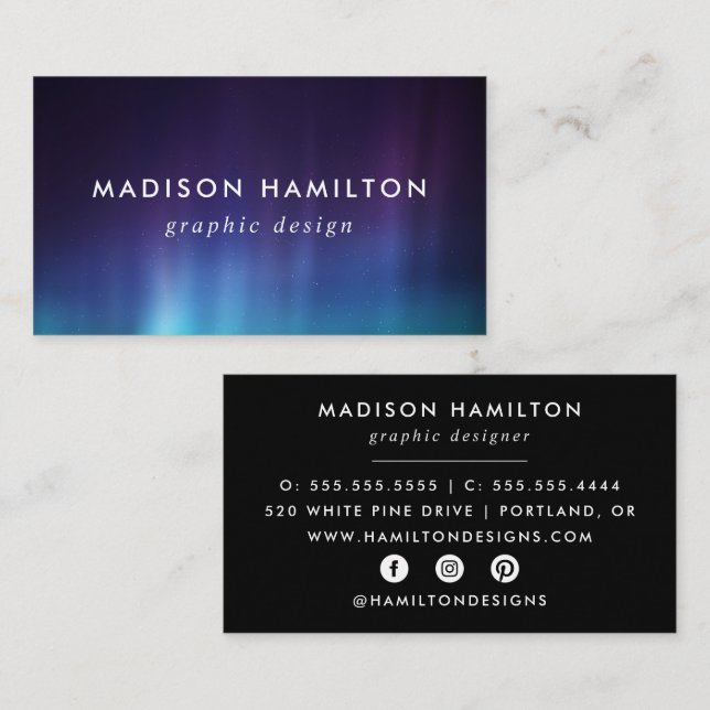 Purple and Blue Northern Lights Business Card (Front/Back)