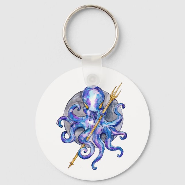 Purple and Blue Octopus with Trident Keychain (Front)