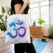 Purple and Blue Om Symbol Mandala Flower White