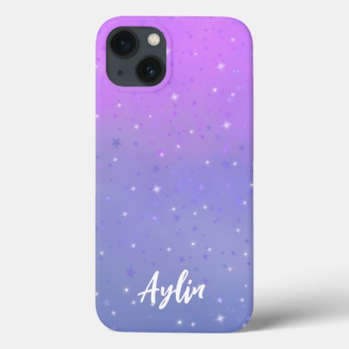Purple and Blue Ombre Gradient with Stars iPhone 13 Case