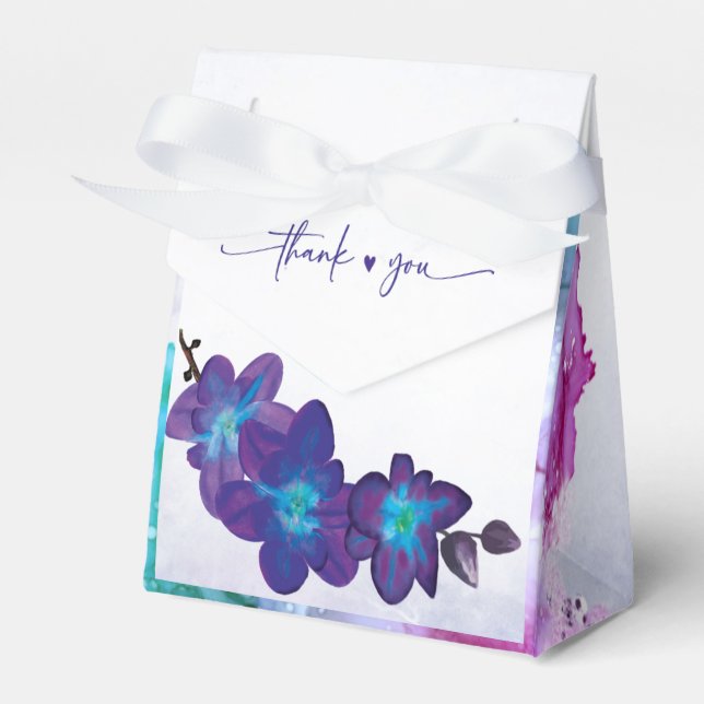 Purple and Blue Orchid Wedding  Favor Boxes (Front Side)