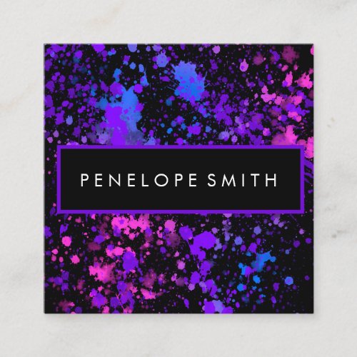 Purple and Blue Paint Splatter  Square Business Card