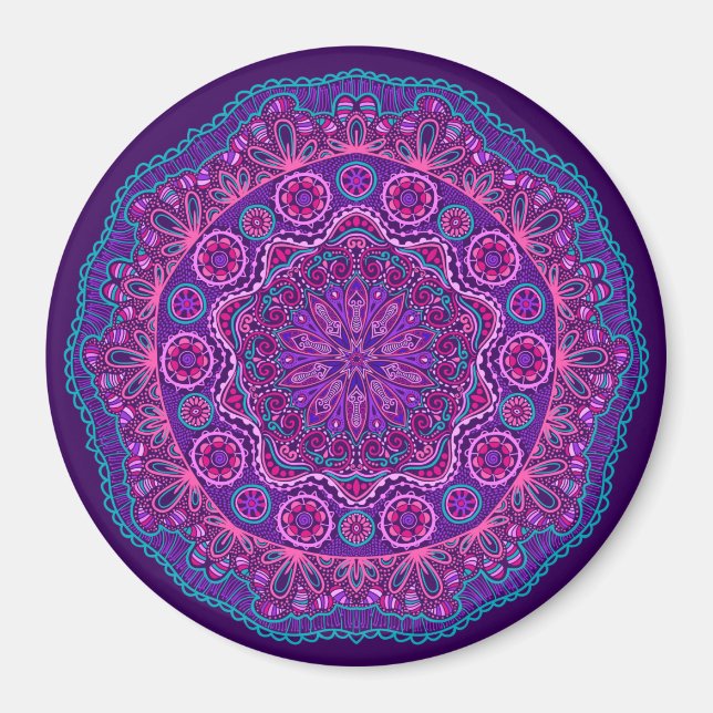 Purple and Blue Paisley Mandala Magnet (Front)