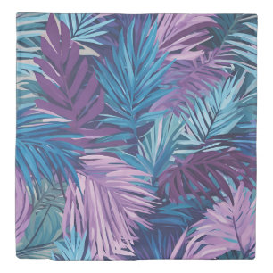 Purple And Blue Palm Leaf Tropical Print Duvet Cover