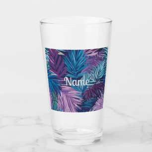 Purple And Blue Palm Leaf Tropical Print Glass