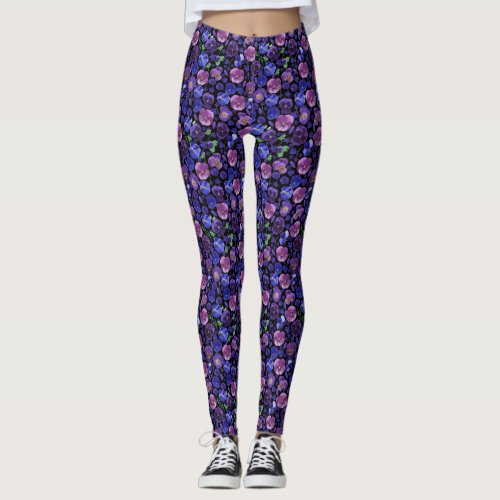 Purple and Blue Pansies Leggings