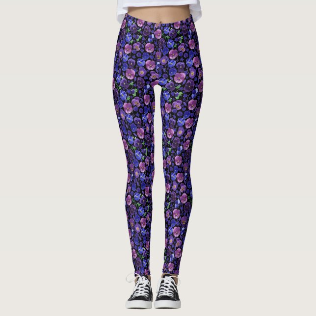 Purple and Blue Pansies Leggings (Front)