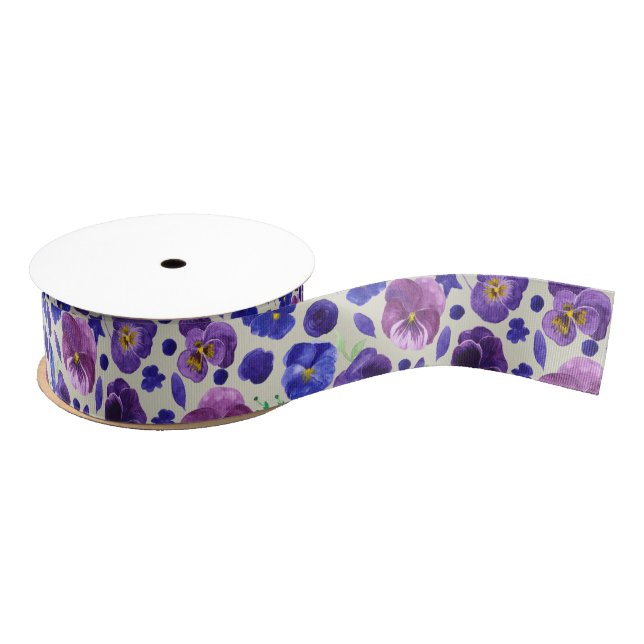 Purple and Blue Pansy Print Ribbon (Spool)