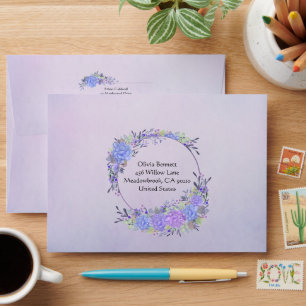Purple and Blue Pastel Color Floral Envelope