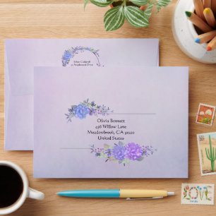 Purple and Blue Pastel Color Floral Envelope