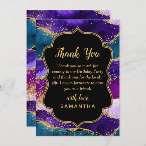 Purple and Blue Peacock Agate Birthday Thank You Card
