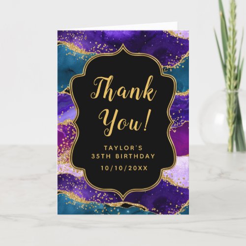 Purple and Blue Peacock Agate Birthday Thank You Card
