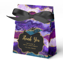 Purple and Blue Peacock Agate Birthday Thank You Favor Boxes