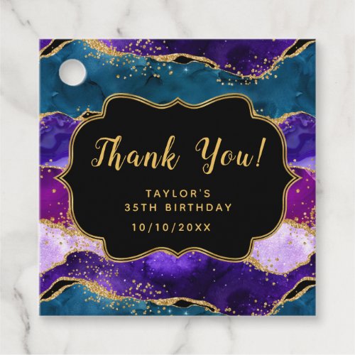 Purple and Blue Peacock Agate Birthday Thank You Favor Tags