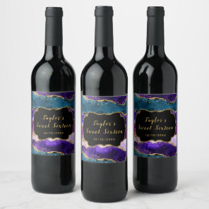 Purple and Blue Peacock Agate Sweet Sixteen Wine Label