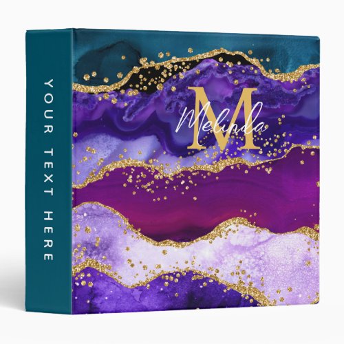 Purple and Blue Peacock Faux Glitter Agate 3 Ring Binder