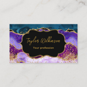 Purple and Blue Peacock Faux Glitter Agate Business Card